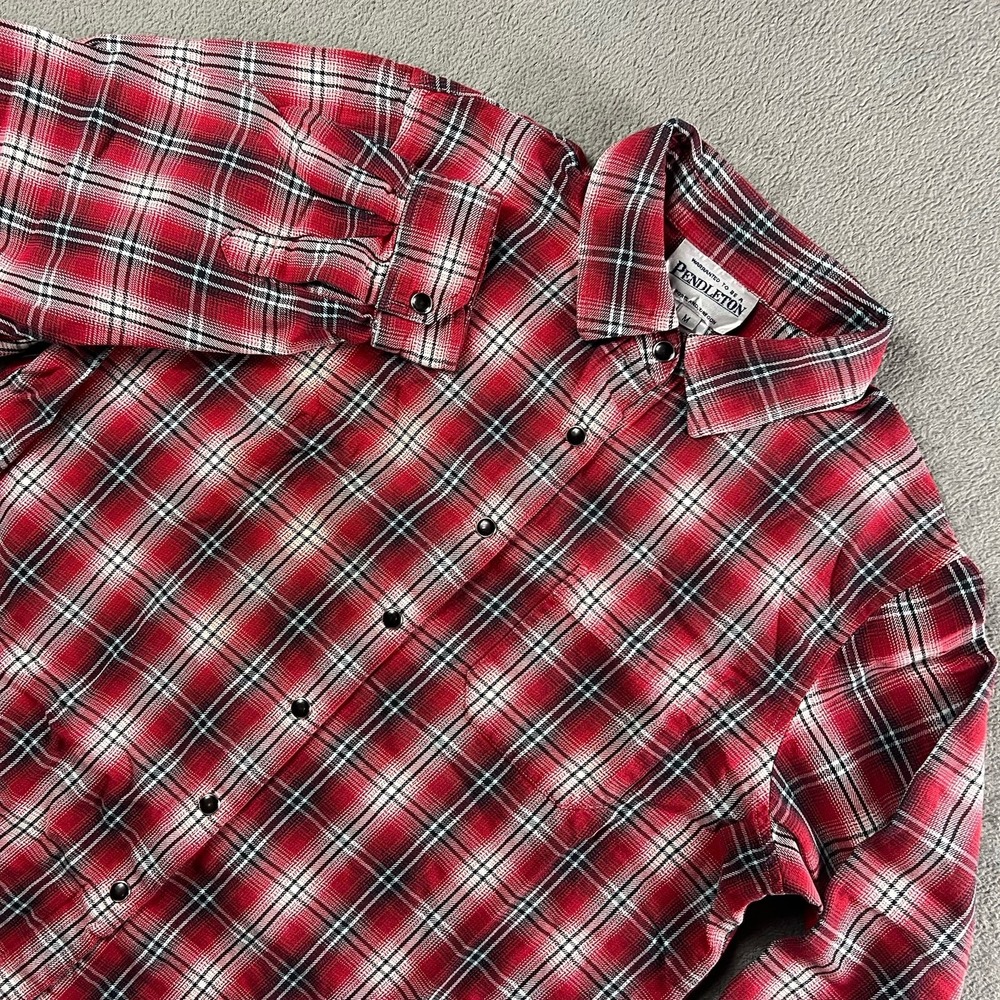 Vintage Pendleton Shirt Womens Medium Red Plaid Western Pearl Snap